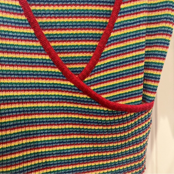 Urban Outfitters Urban Renewal Rainbow Multicolored V-Neck Wrap Short Sleeve Top - Picture 3 of 4